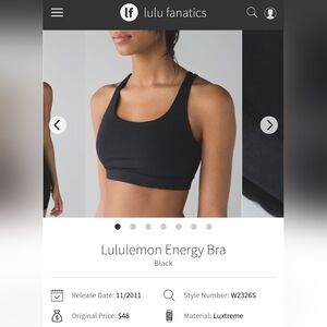Lululemon Black Energy Bra